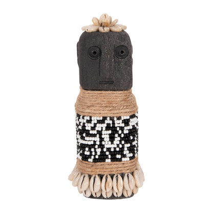 Table Statuette Sumba Hm4311 Made Of Black Paras Stone-beads-seagrass Rope 7x7x17hcm.
