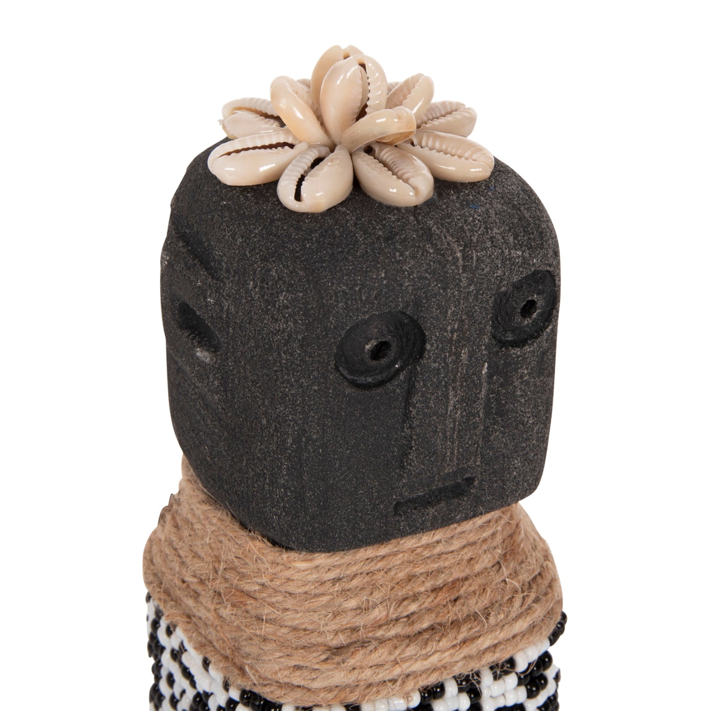 Table Statuette Sumba Hm4311 Made Of Black Paras Stone-beads-seagrass Rope 7x7x17hcm.