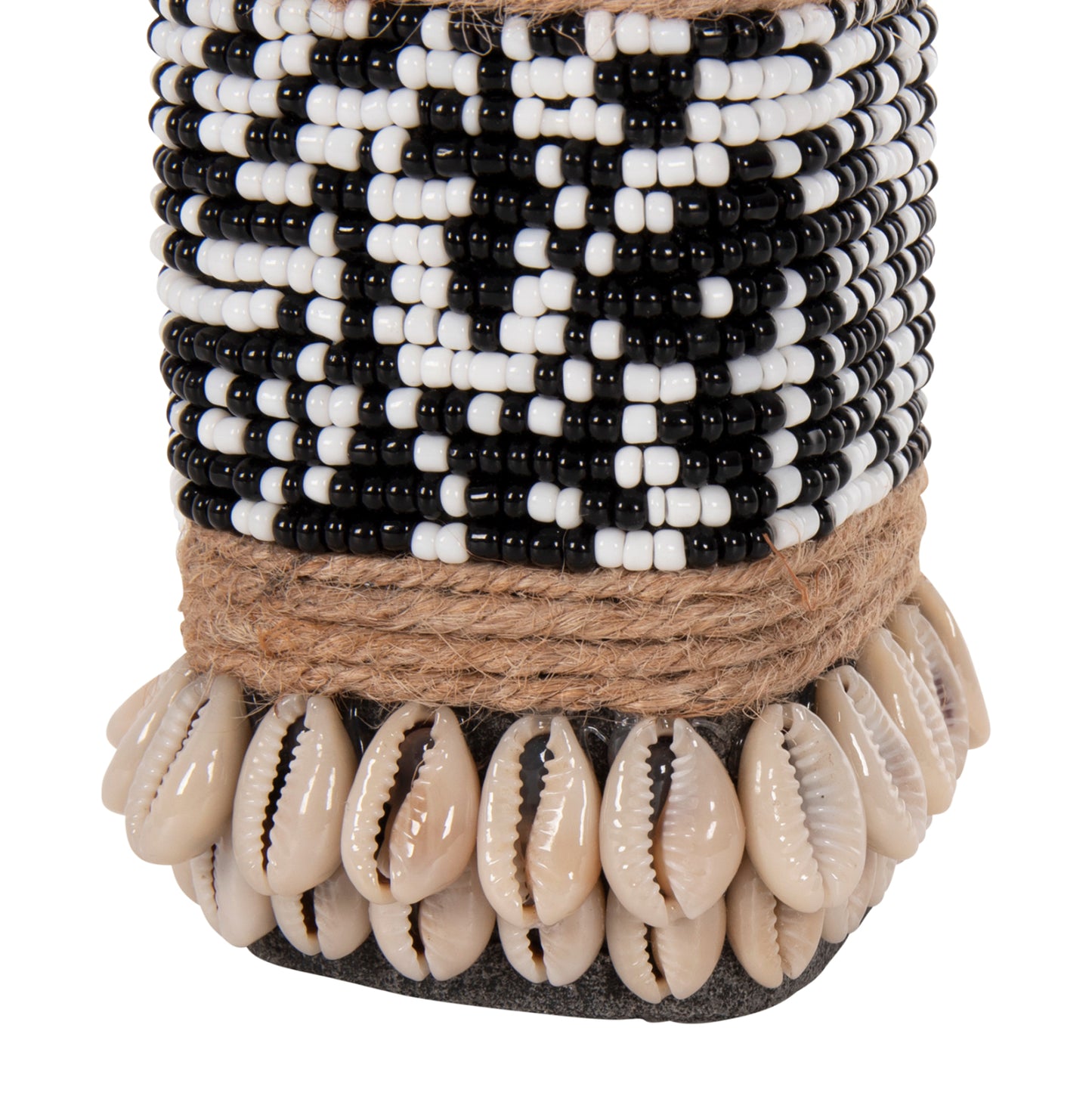 Table Statuette Sumba Hm4311 Made Of Black Paras Stone-beads-seagrass Rope 7x7x17hcm.