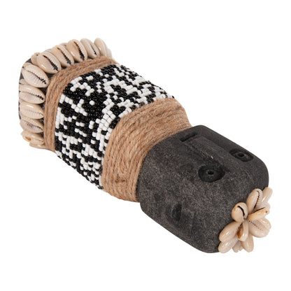 Table Statuette Sumba Hm4311 Made Of Black Paras Stone-beads-seagrass Rope 7x7x17hcm.