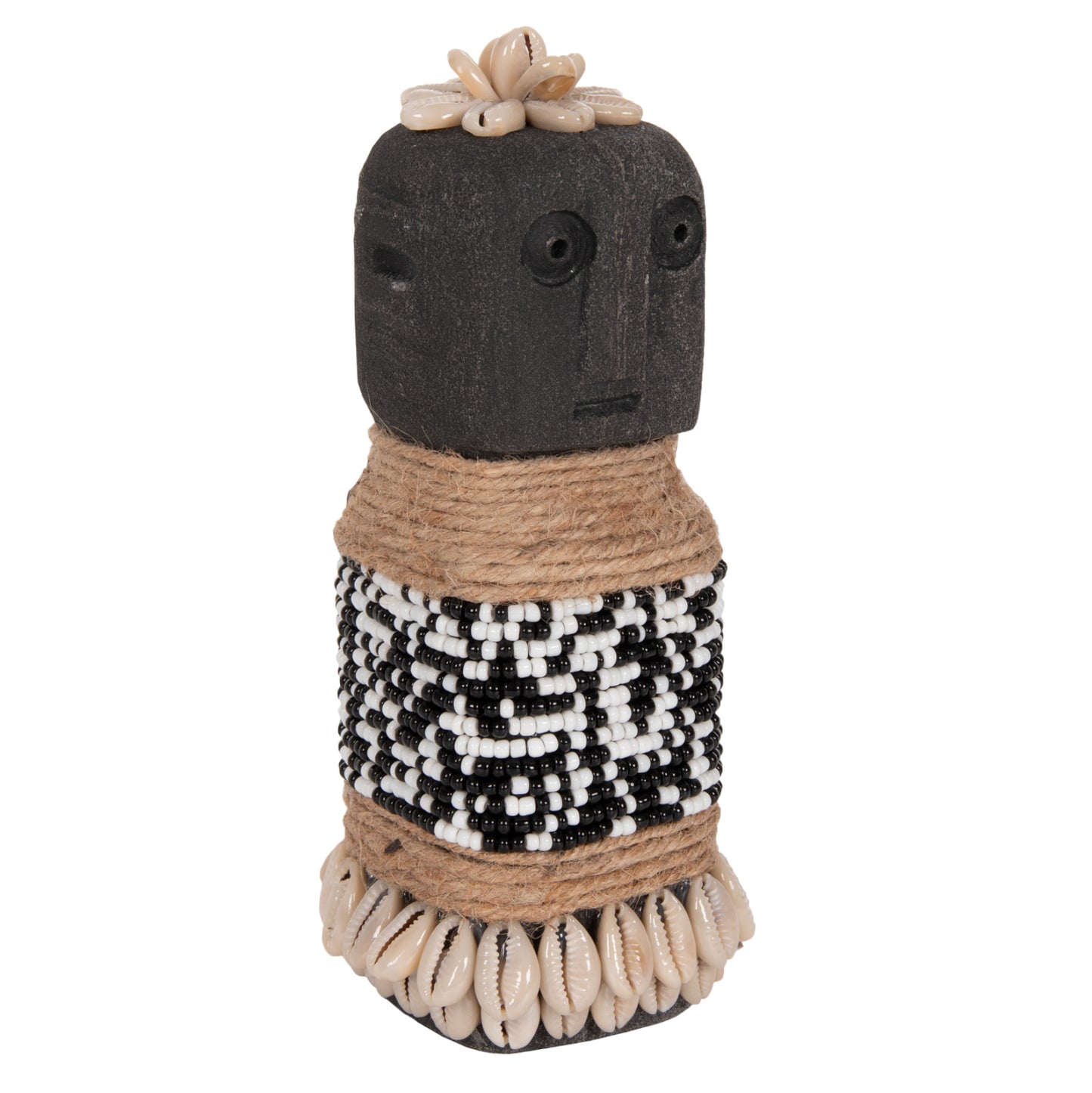 Table Statuette Sumba Hm4311 Made Of Black Paras Stone-beads-seagrass Rope 7x7x17hcm.