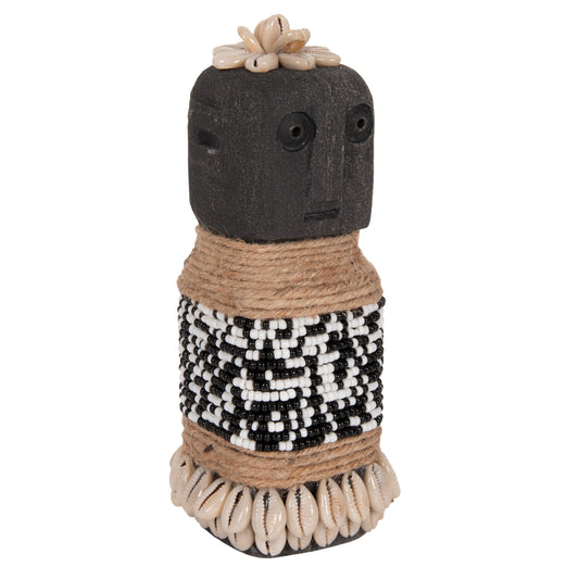 Table Statuette Sumba Hm4311 Made Of Black Paras Stone-beads-seagrass Rope 7x7x17hcm.