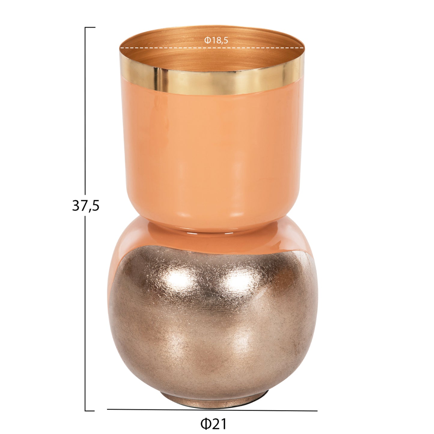 Table Vase Lingon Hm4233.02 Metal In Salmon-brushed Silver Φ21x37,5hcm.