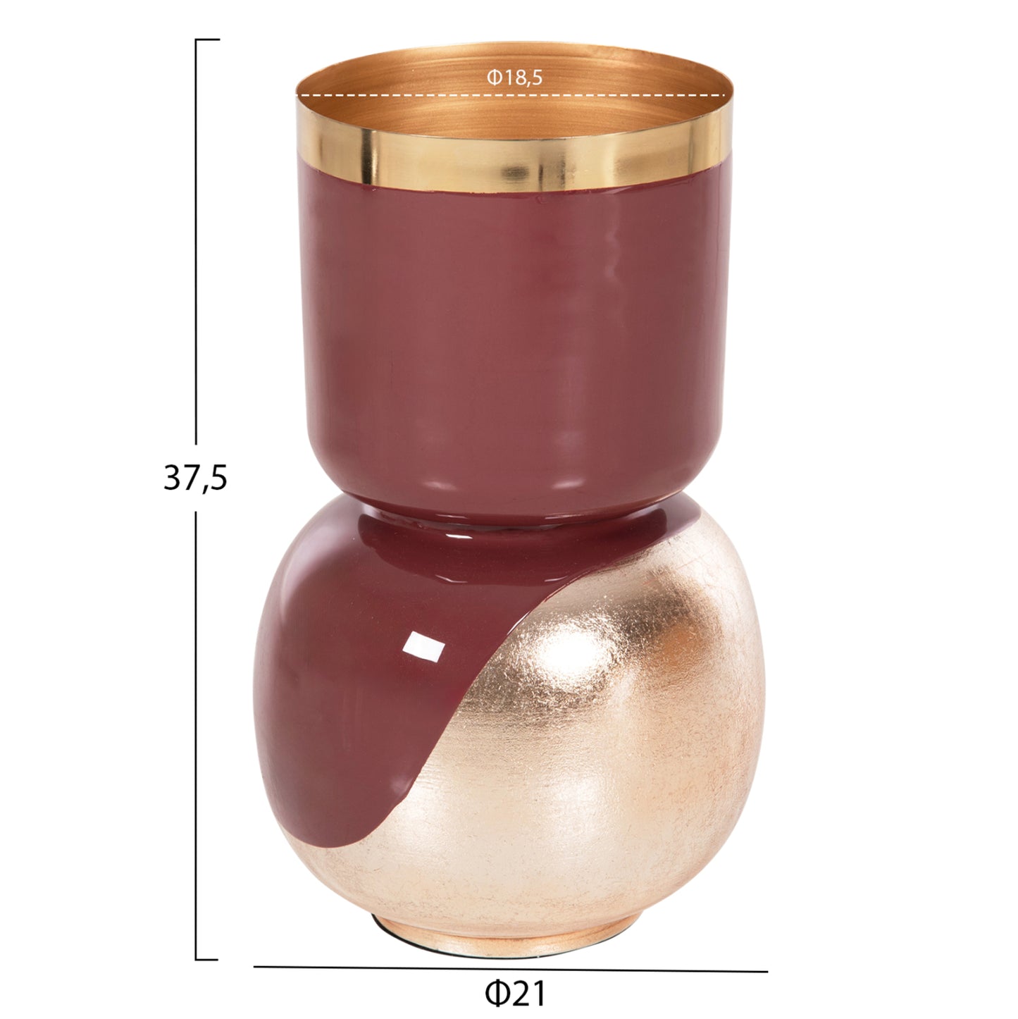 Table Vase Lingon Hm4233.06 Metal In Cherry Red-gold Pearl Φ21x37,5hcm.