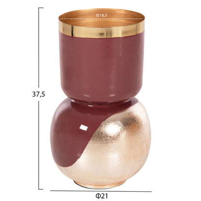 Table Vase Lingon Hm4233.06 Metal In Cherry Red-gold Pearl Φ21x37,5hcm.