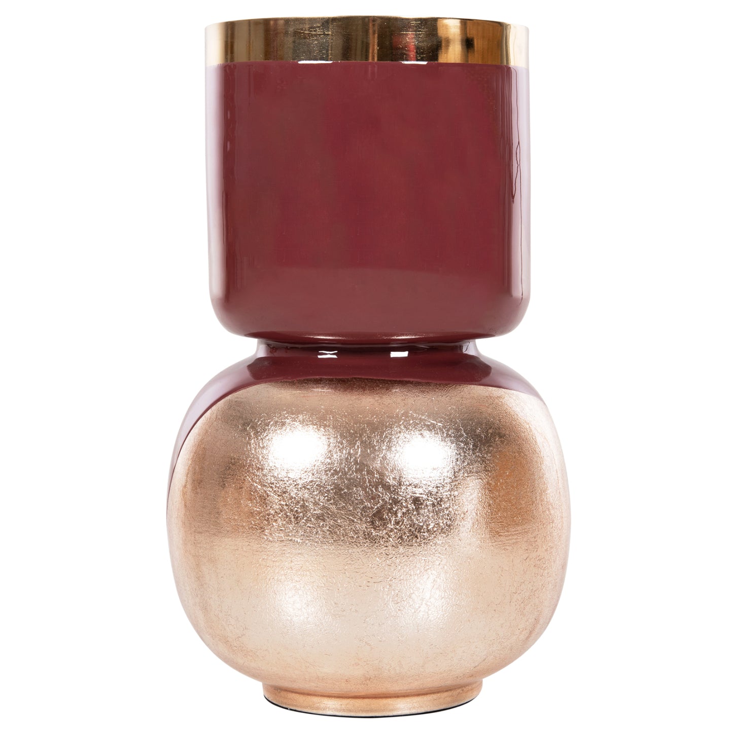 Table Vase Lingon Hm4233.06 Metal In Cherry Red-gold Pearl Φ21x37,5hcm.