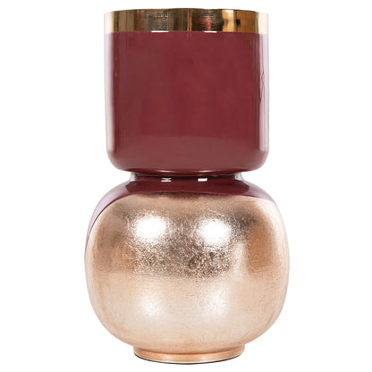 Table Vase Lingon Hm4233.06 Metal In Cherry Red-gold Pearl Φ21x37,5hcm.