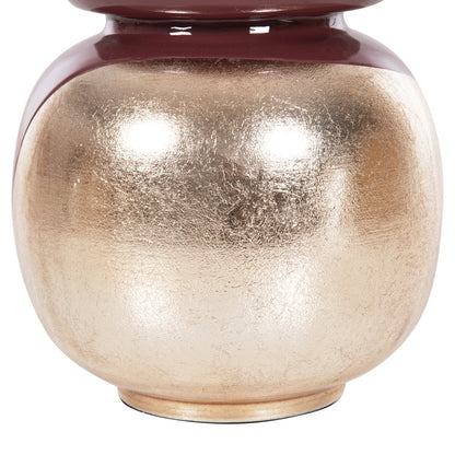 Table Vase Lingon Hm4233.06 Metal In Cherry Red-gold Pearl Φ21x37,5hcm.