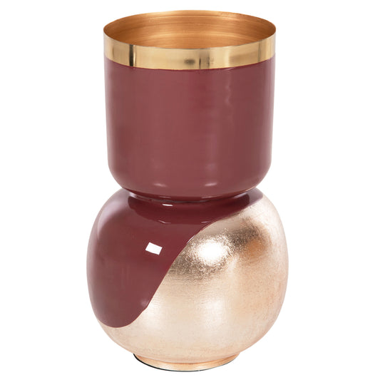 Table Vase Lingon Hm4233.06 Metal In Cherry Red-gold Pearl Φ21x37,5hcm.