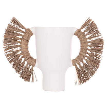 Decorative Table Vase Alica Hm4668.02l Terracota In White Color & Grass--64x22x38hcm.