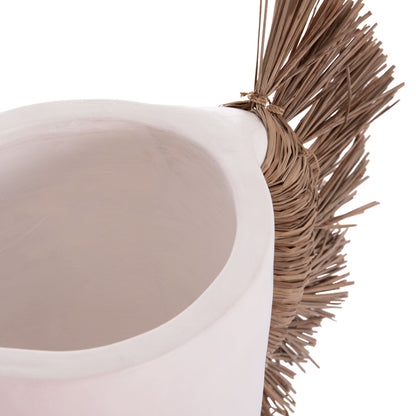 Decorative Table Vase Alica Hm4668.02l Terracota In White Color & Grass--64x22x38hcm.