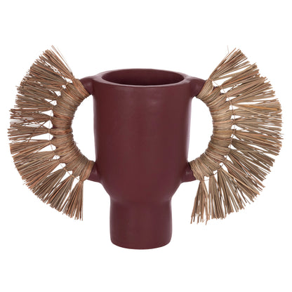 Decorative Table Vase Alica Hm4668.06l Terracota In Maroon Color & Grass--64x22x38hcm.