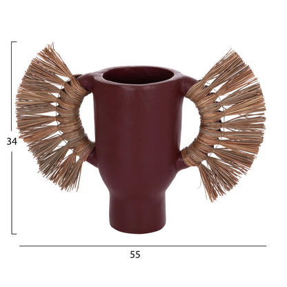 Decorative Table Vase Alica Hm4668.06s Terracota In Maroon Color & Grass--55x19x34hcm.