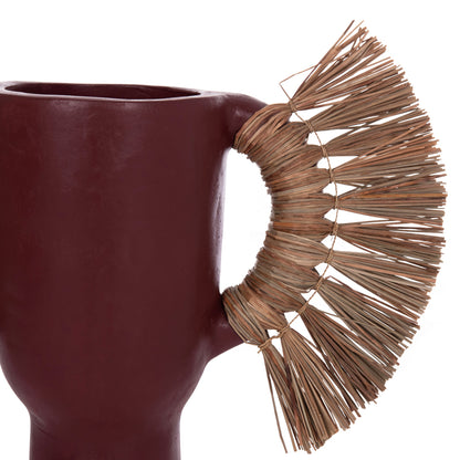 Decorative Table Vase Alica Hm4668.06s Terracota In Maroon Color & Grass--55x19x34hcm.