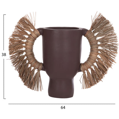 Decorative Table Vase Alica Hm4668.07l Terracota In Chocolate Color & Grass--64x22x38hcm.