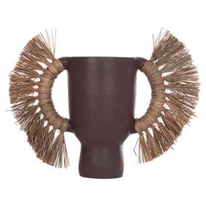 Decorative Table Vase Alica Hm4668.07l Terracota In Chocolate Color & Grass--64x22x38hcm.