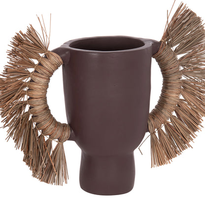 Decorative Table Vase Alica Hm4668.07l Terracota In Chocolate Color & Grass--64x22x38hcm.