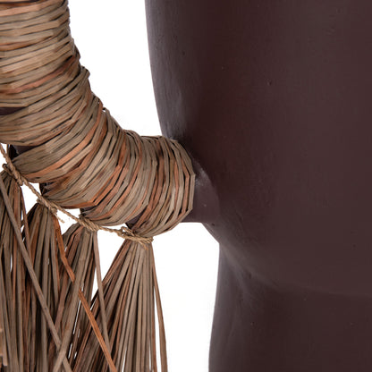 Decorative Table Vase Alica Hm4668.07l Terracota In Chocolate Color & Grass--64x22x38hcm.