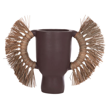 Decorative Table Vase Alica Hm4668.07l Terracota In Chocolate Color & Grass--64x22x38hcm.