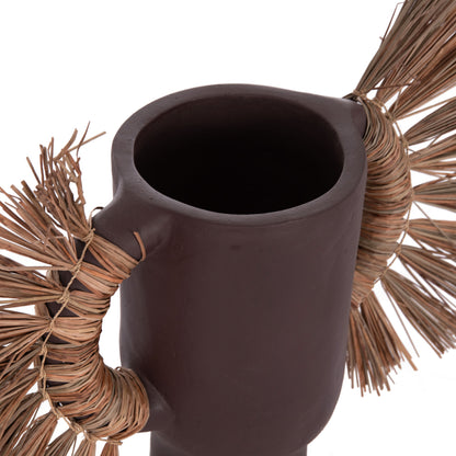 Decorative Table Vase Alica Hm4668.07s Terracota In Chocolate Color & Grass--55x19x34hcm.