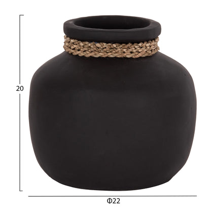 Table Decorative Vase Cammer Hm4687.01s Terracota In Black--Φ22x20hcm.
