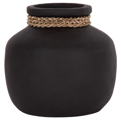 Table Decorative Vase Cammer Hm4687.01s Terracota In Black--Φ22x20hcm.
