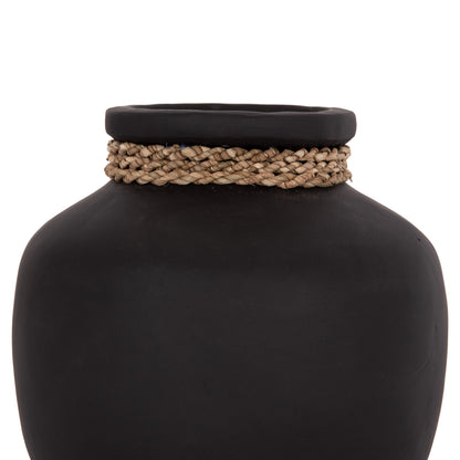 Table Decorative Vase Cammer Hm4687.01s Terracota In Black--Φ22x20hcm.