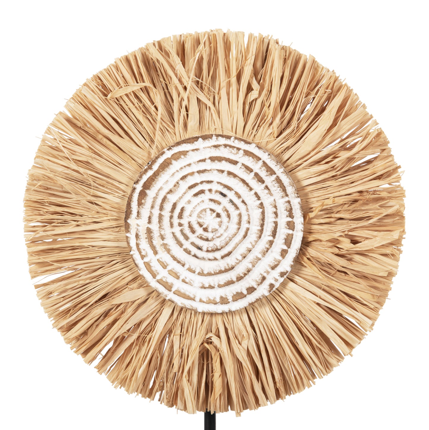 Table Decoration Hm4224 Raffia Fibers In Natural-black Wooden Base 18x9x43hcm.