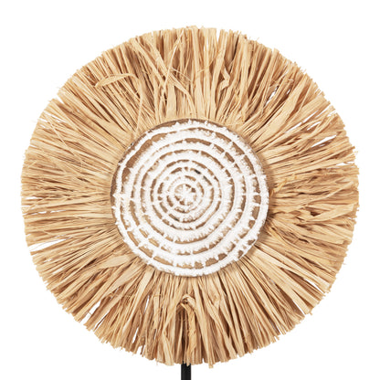 Table Decoration Hm4224 Raffia Fibers In Natural-black Wooden Base 18x9x43hcm.