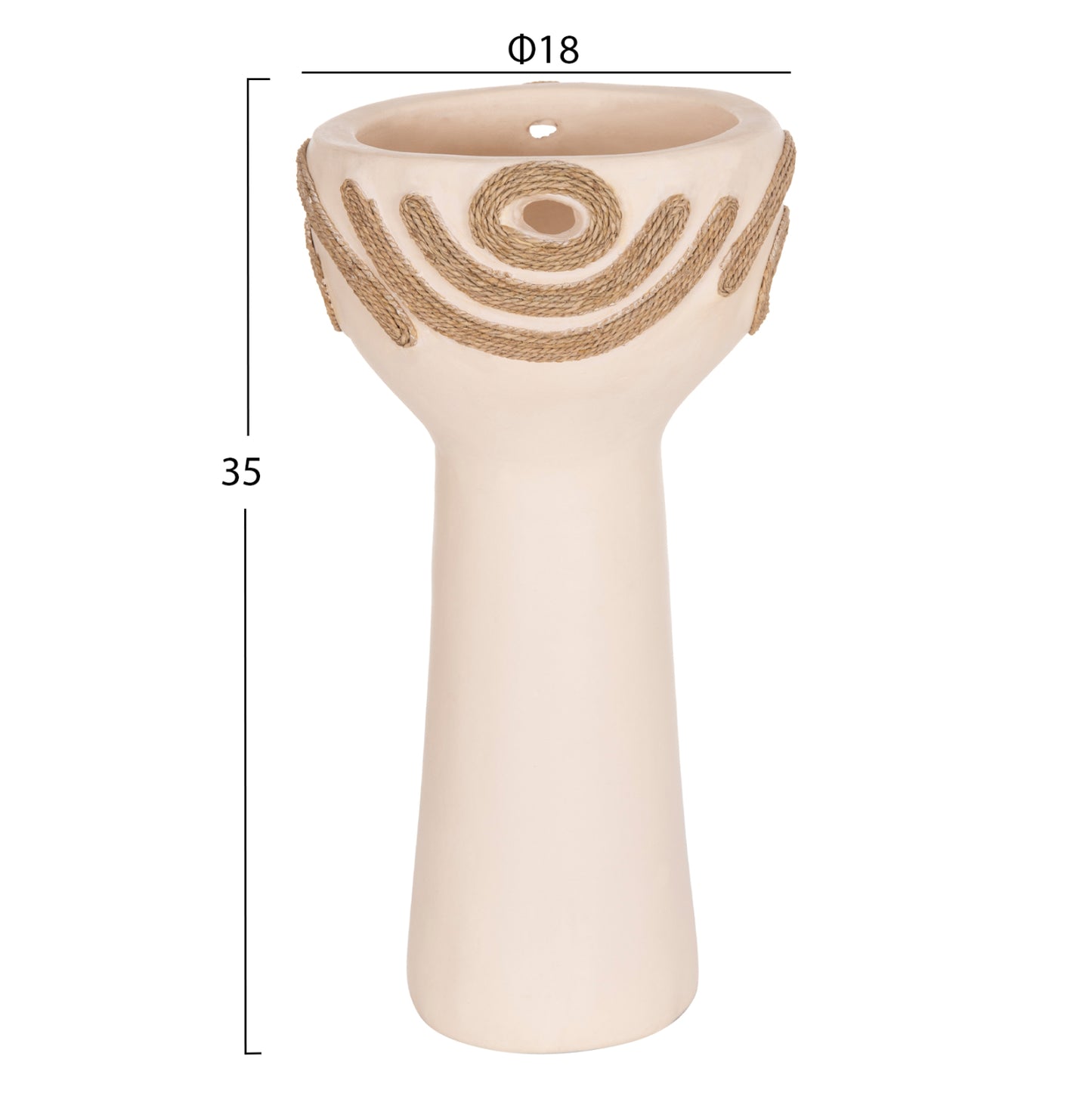 Table Decorative Vase Dean Hm4679.02 Terracotta In Cream White & Agel Rope--Φ18x35hcm.