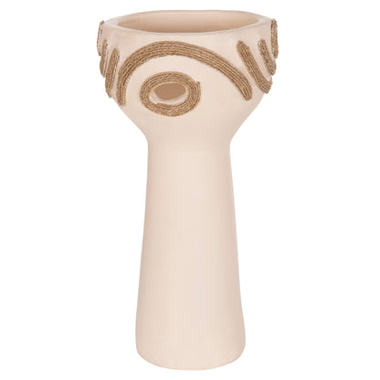 Table Decorative Vase Dean Hm4679.02 Terracotta In Cream White & Agel Rope--Φ18x35hcm.