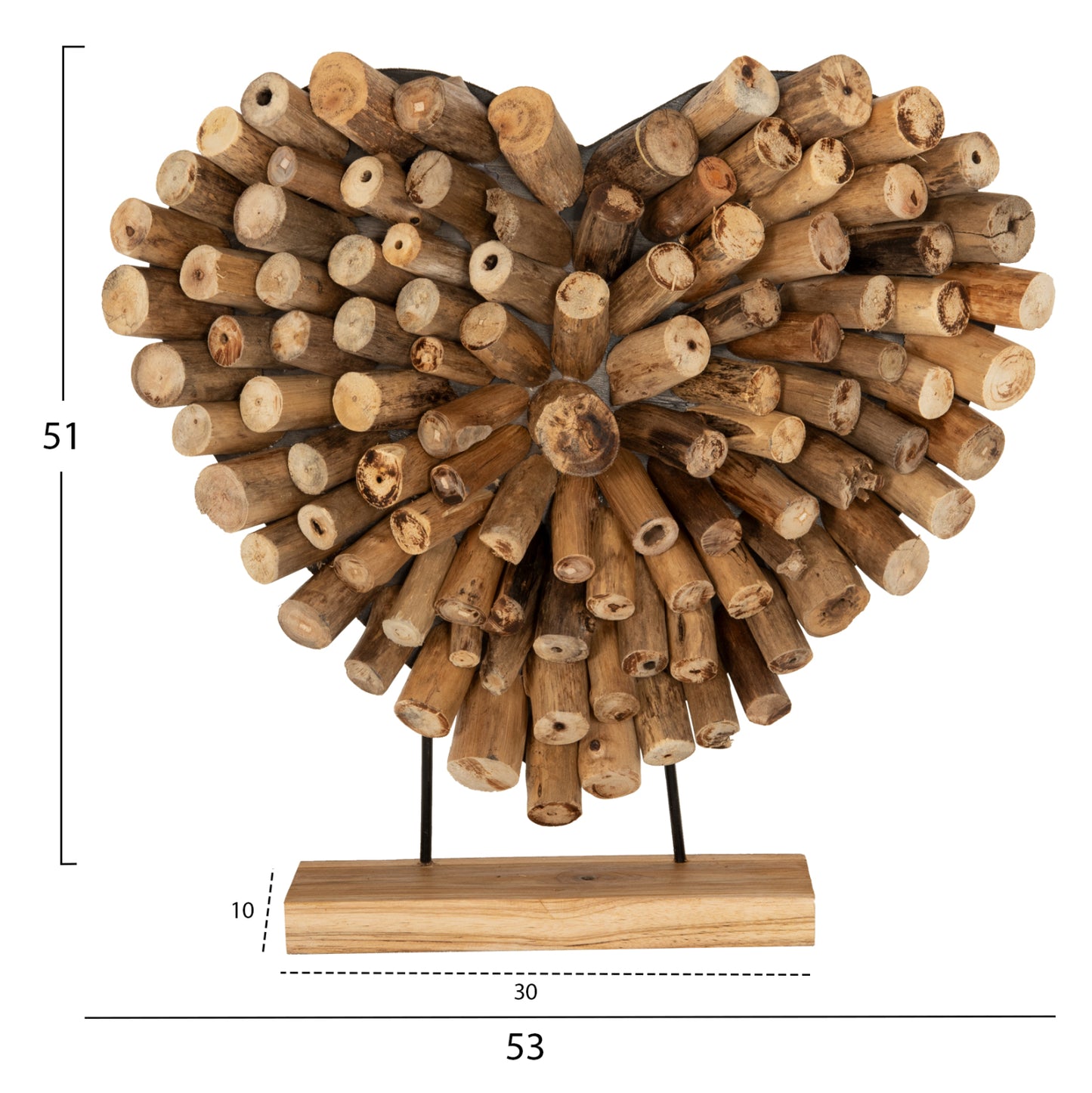Table Decoration Shinzo Hm7910 Heart Shape Teak Branch Wood In Natural Color 53x5x51hcm.cm.
