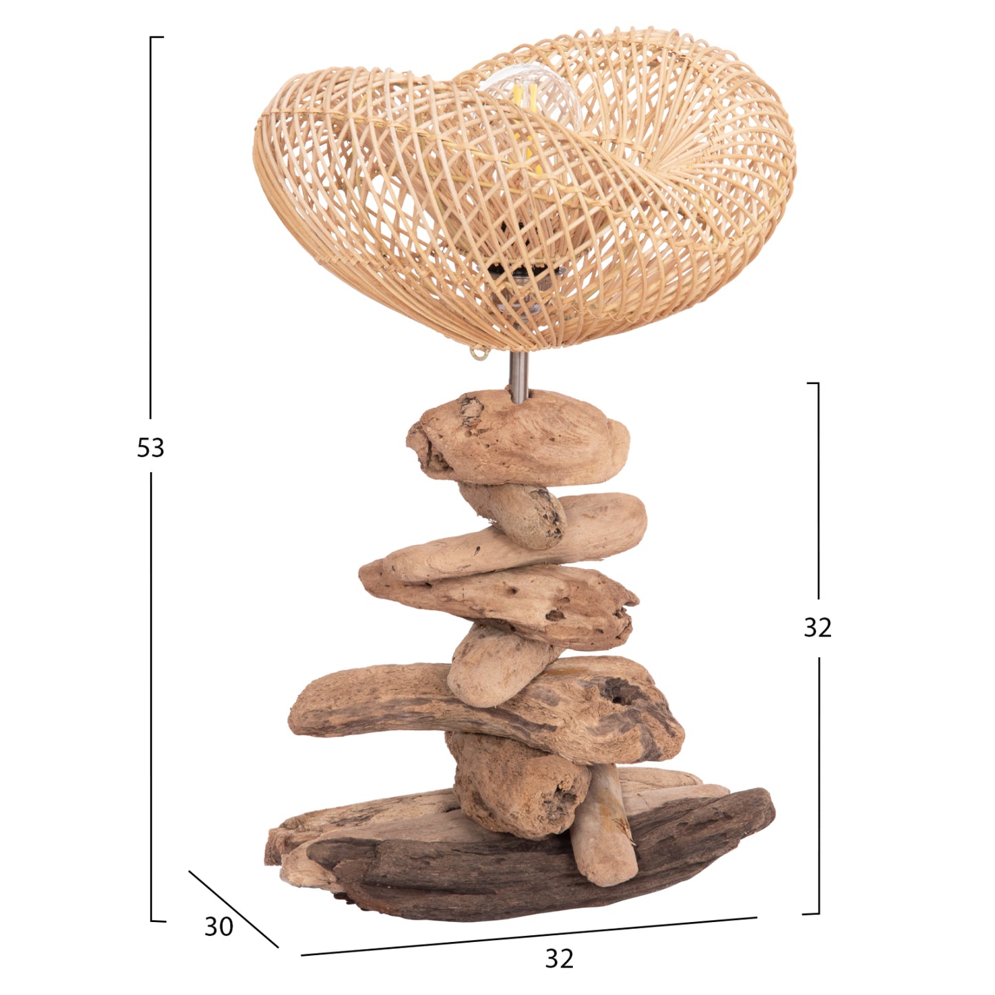 Decorative Table Lamp Ivar Hm4431 Driftwood & Rattan 32x30x53hcm.