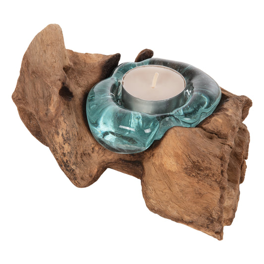 Table Decor Hm4283 Candle Base-1 Spot-solid Teak Wood And Glass-natural