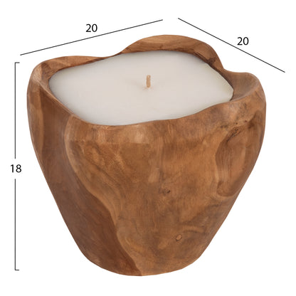 Table Candle Hm9625 Teak Root Filled With Paraffin Wax-natural & White 20x20x18hcm.