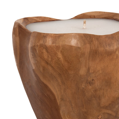 Table Candle Hm9625 Teak Root Filled With Paraffin Wax-natural & White 20x20x18hcm.