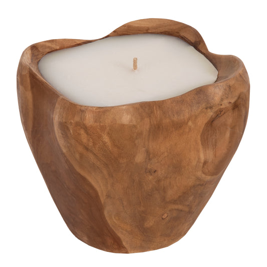 Table Candle Hm9625 Teak Root Filled With Paraffin Wax-natural & White 20x20x18hcm.