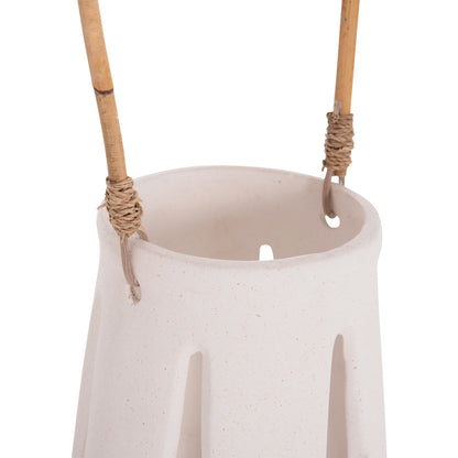 Decorative Table Lantern Erantyl Hm4696.02l White Fiber Cement & Rattan Handle Φ17x27hcm