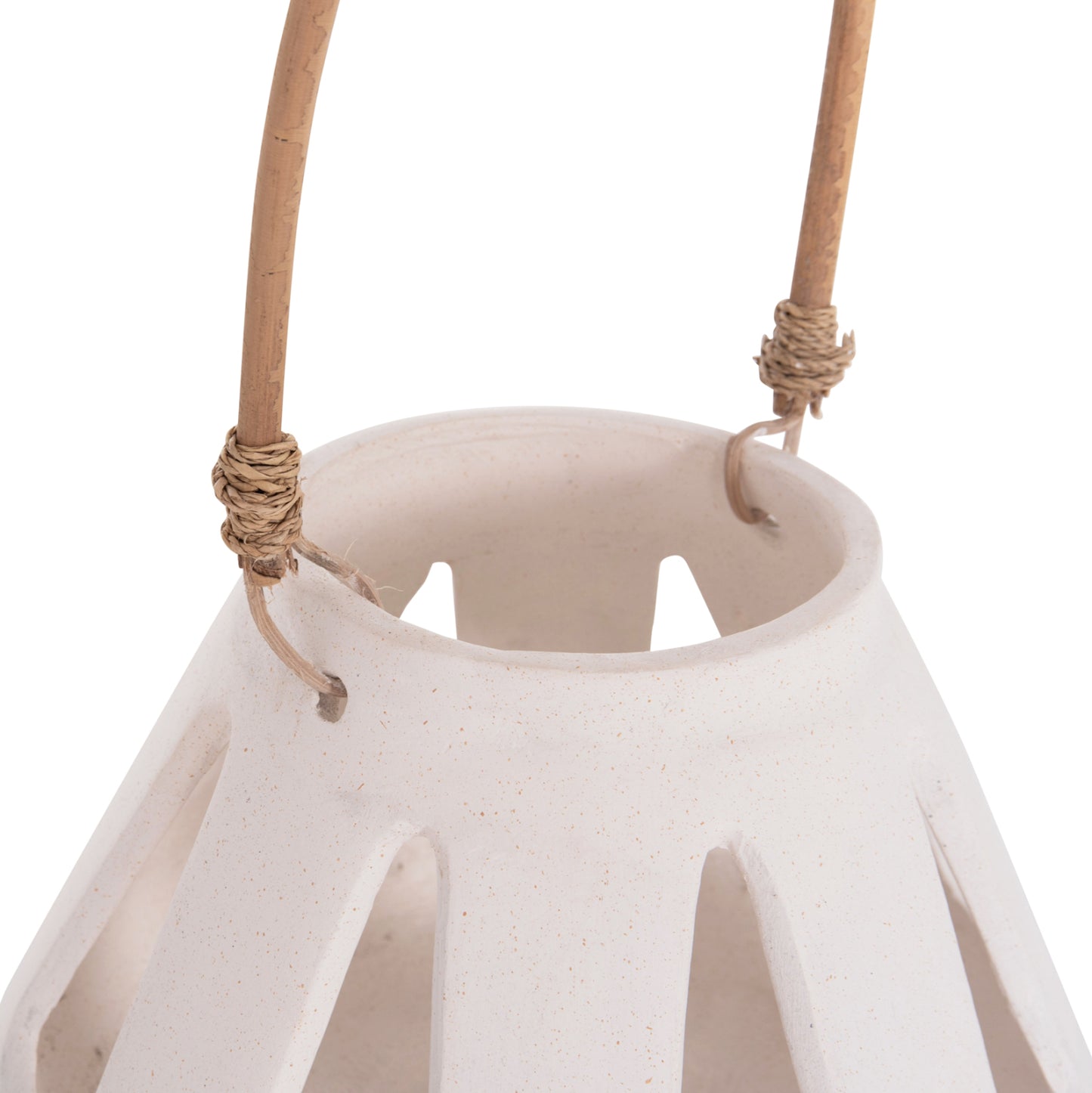 Decorative Table Lantern Erantyl Hm4696.02s White Fiber Cement & Rattan Handle Φ25x17hcm