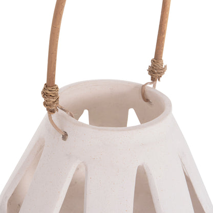 Decorative Table Lantern Erantyl Hm4696.02s White Fiber Cement & Rattan Handle Φ25x17hcm