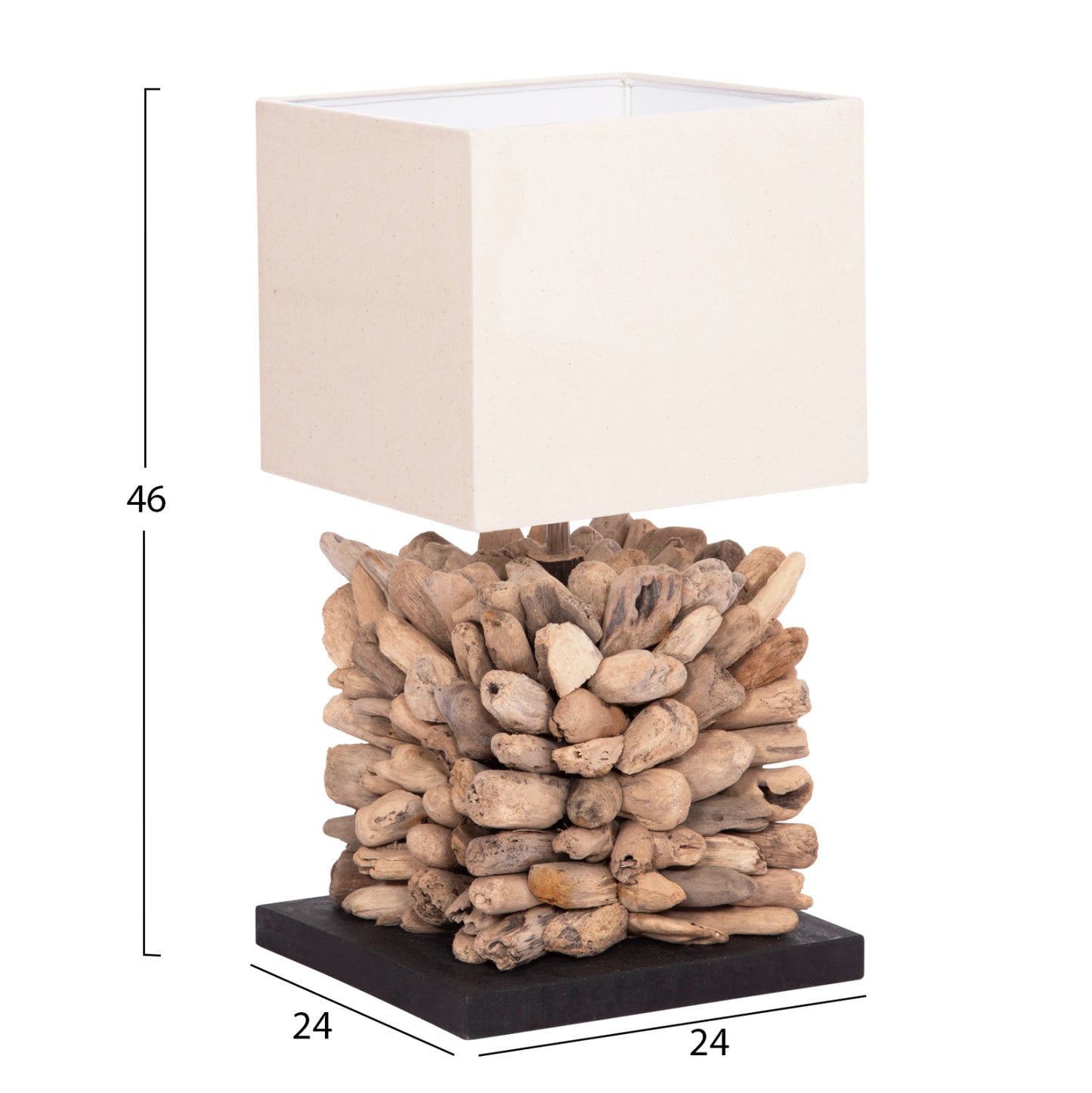 Table Lamp Cube Shape Twiggy Hm4425 Driftwood & White Cap 24x24x46hcm.