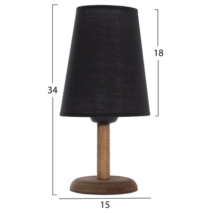Table Lamp Walnut Color Wood With Cylindrical Black Cap Φ15x34hcm.hm7692.01