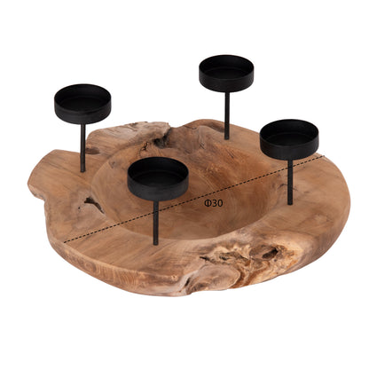 Table Candle Holder/bowl Fran Hm4390 Teak Wood-metal 30x30x7-15hcm.