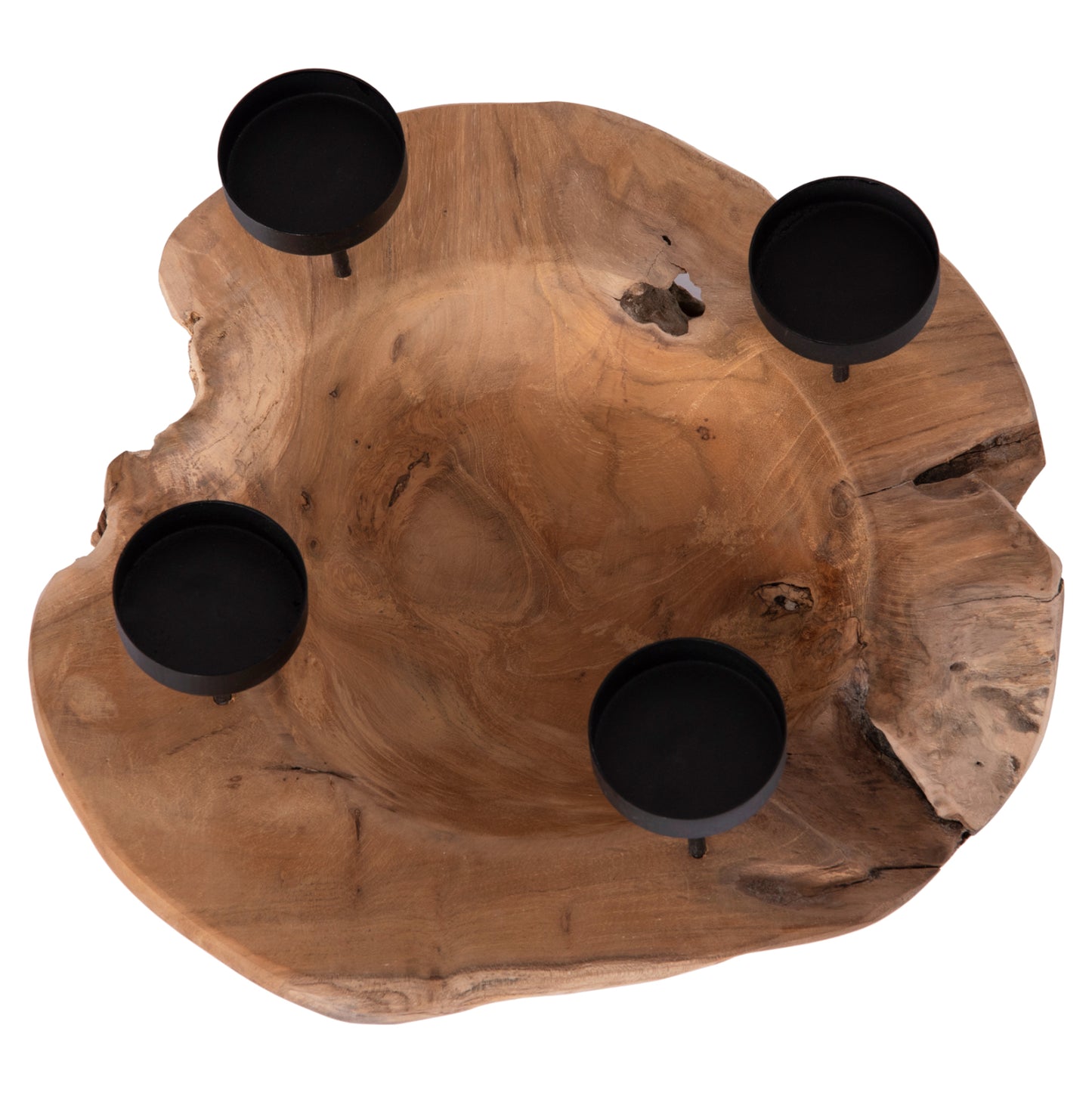 Table Candle Holder/bowl Fran Hm4390 Teak Wood-metal 30x30x7-15hcm.
