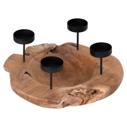 Table Candle Holder/bowl Fran Hm4390 Teak Wood-metal 30x30x7-15hcm.