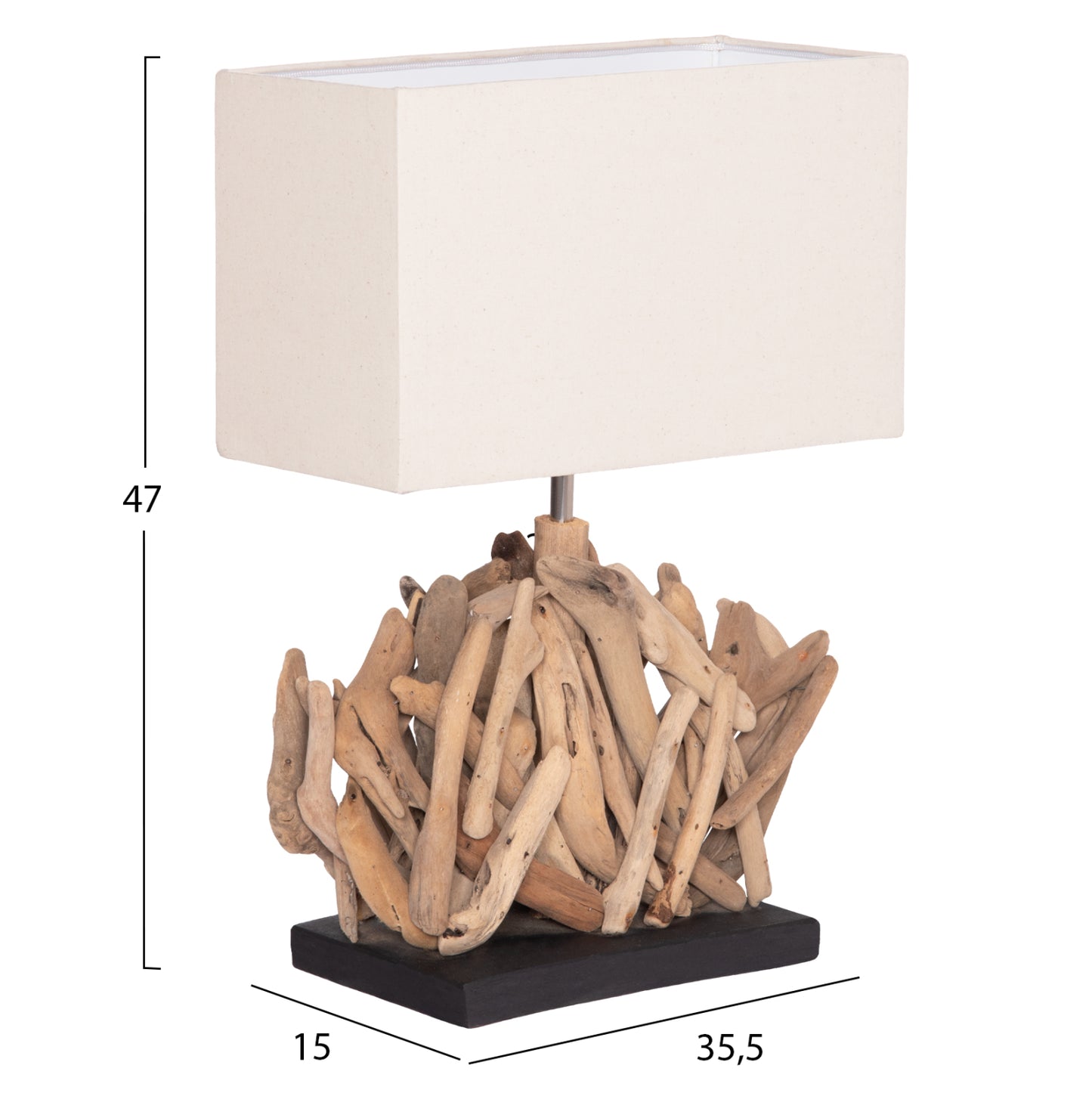 Table Lamp Rectangular Twiggy Hm4424 Driftwood & White Cap 35.5x15x47hcm.