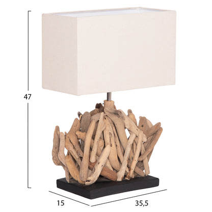 Table Lamp Rectangular Twiggy Hm4424 Driftwood & White Cap 35.5x15x47hcm.