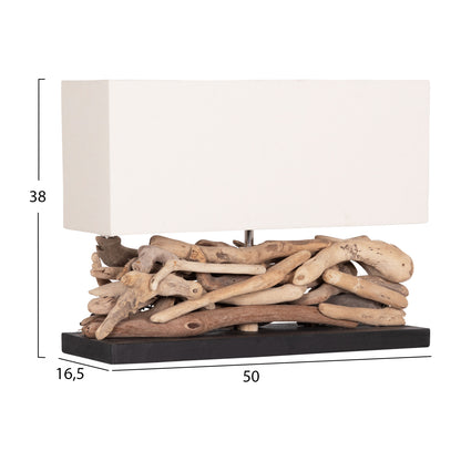 Table Lamp Rectangular Twiggy Hm4432 Driftwood & White Cap 50x16.5x38hcm.