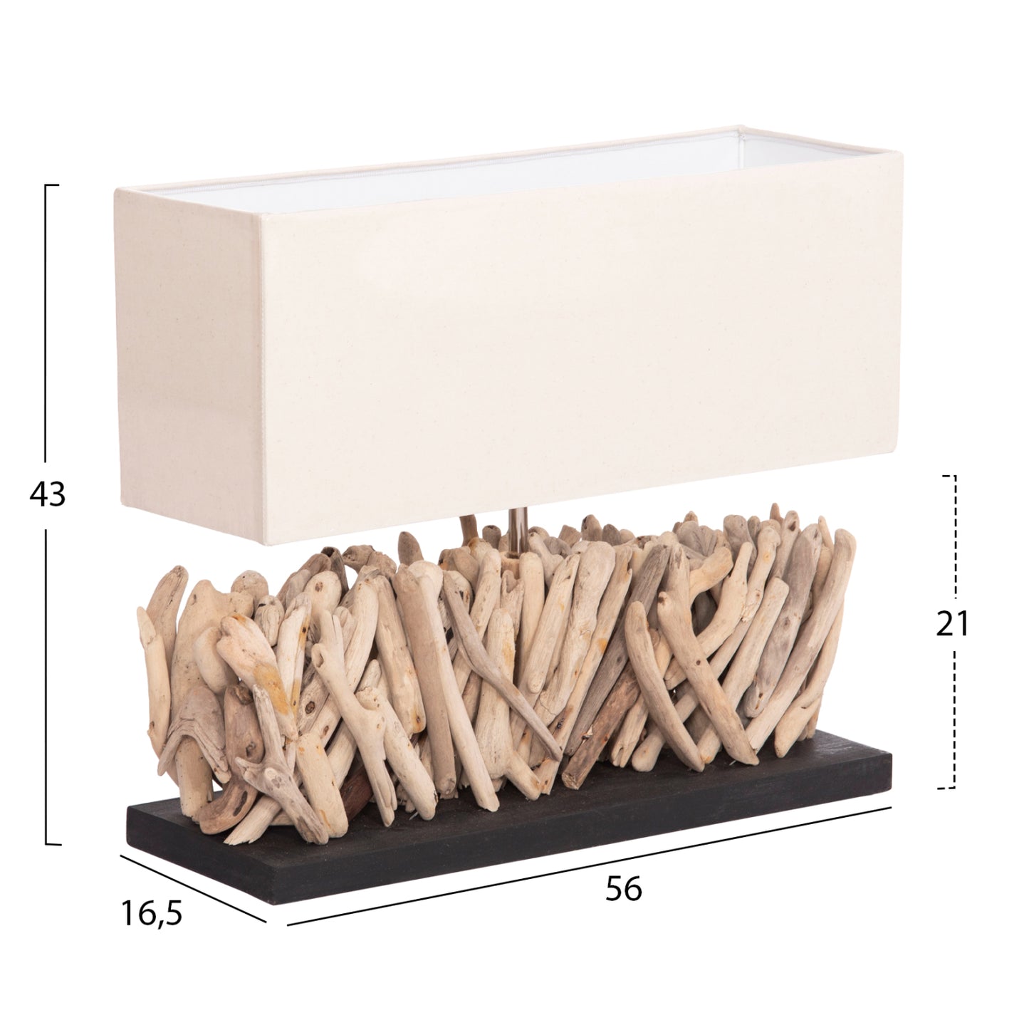 Table Lamp Rectangular Twiggy Hm4434 Driftwood & White Cap 56x16.5x43hcm.