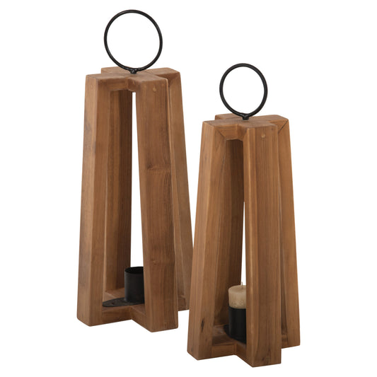 Lanterns For Candles With Ring Handles Hm4276 Teak Wood In Natural 24x24x50-61h Cm.